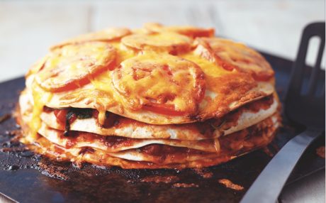 Double Gloucester and Tomato Tortilla Bake