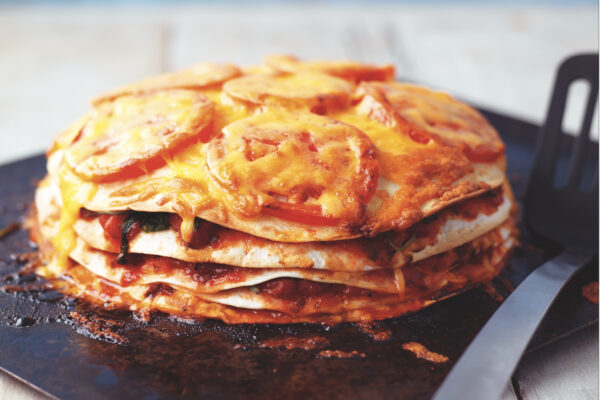 Double Gloucester and Tomato Tortilla Bake