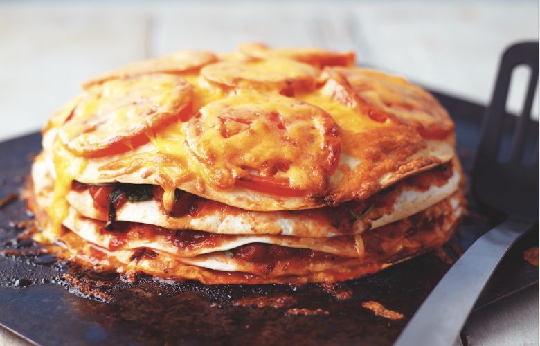 Double Gloucester and Tomato Tortilla Bake